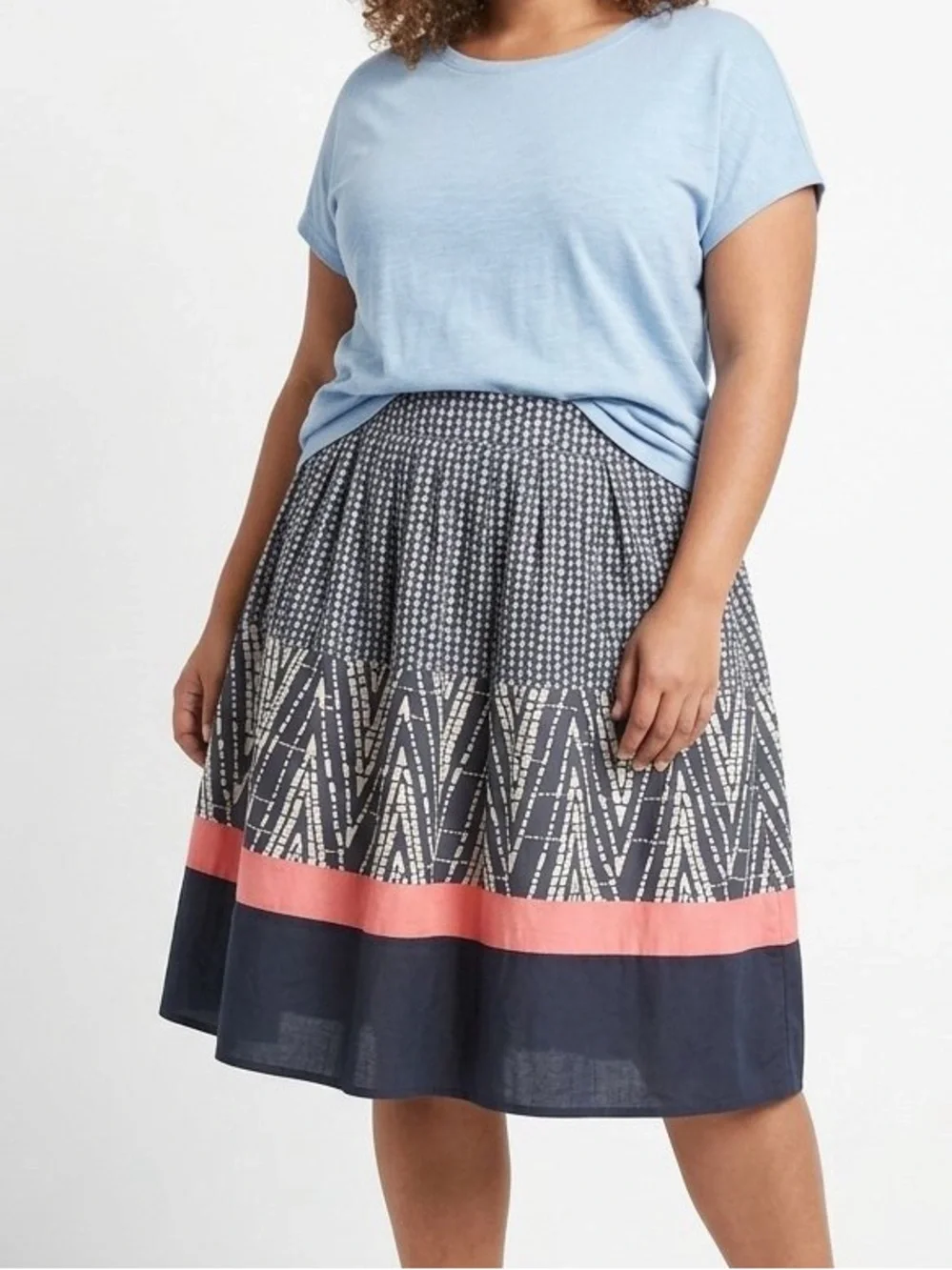 George Navy and Coral Patterned Midi Skirt
